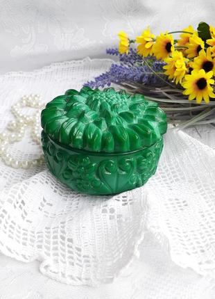 Чехословакия! 🌿 хризантема винтаж малахитовое стекло богемское