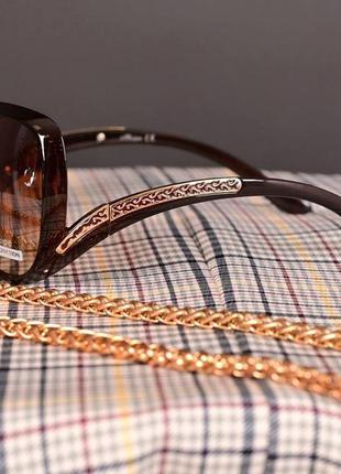 Стильные женские очки коричневые с золотой вставкой2 фото
