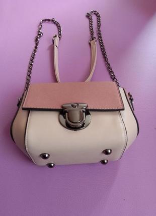 Нова чарівна сумочка пудрового кольору в комбінації зі світло-бежевим зі штучної шкіри бренду kw f2 фото