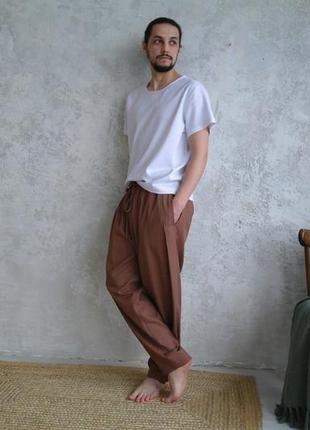 Мужские летние брюки из натурального льна, льняные мужские брюки, льняные штаны6 фото