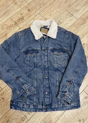 Джинсовая теплая куртка pull & bear, s, 36 размер