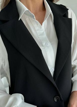 Красивая классная классическая качественная стильная модная удобная женская модная трендовая базовая рубашка и жилетка белая черная4 фото