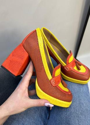 Эксклюзивные туфли из натуральной итальянской кожи и замша женские на каблуке платформе2 фото