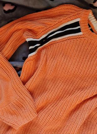 Джемпер удлиненный оранж в полоску туника чвитер кофта яркая вязаная вязка4 фото