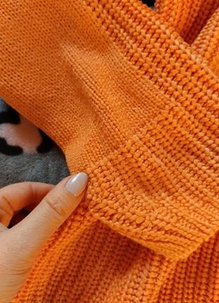 Джемпер удлиненный оранж в полоску туника чвитер кофта яркая вязаная вязка5 фото