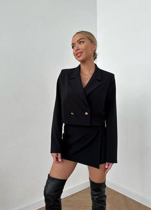 Женский деловой стильный классный классический удобный модный трендовый костюм модный юбка юбка и пиджак черный бежевый2 фото