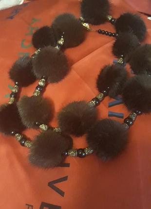 Стильне кольє натуральна норка шоколадний колір