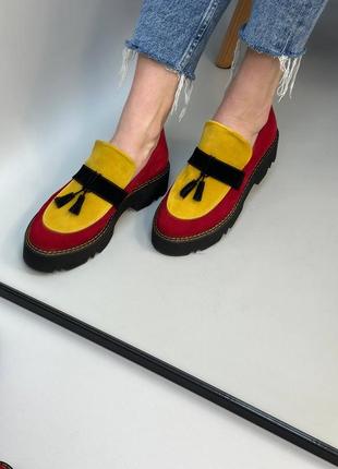 Эксклюзивные туфли лоферы из натуральной итальянской кожи и замша женские3 фото