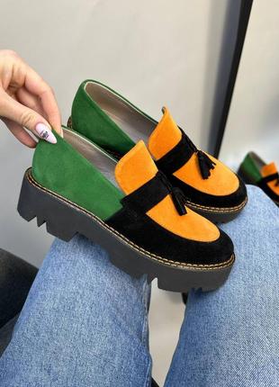Эксклюзивные туфли лоферы из натуральной итальянской кожи и замша женские9 фото