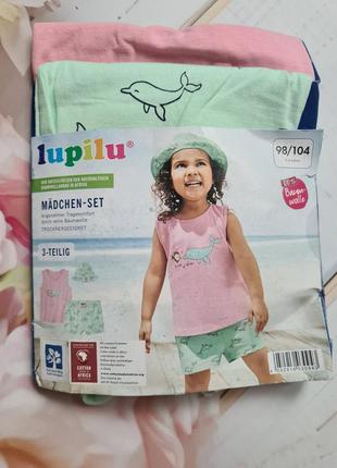 Lupilu літній комплект трійка на дівчинку 98/104 майка шорти панама шорты на девочку5 фото