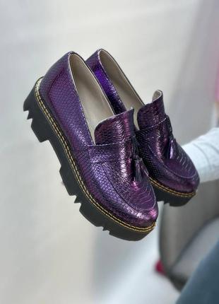 Екслюзивні туфлі лофери з натуральної італійської шкіри та замші жіночі8 фото
