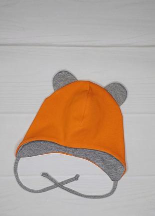 Шапка на завязках с ушками демисезонная деми тоненькая