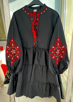 Колоритна сукня вишиванка, плаття етно з вишивкою7 фото