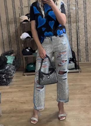 Нереально крутые джинсы полностью в стразах. рваностями,люкс, турция, последние.