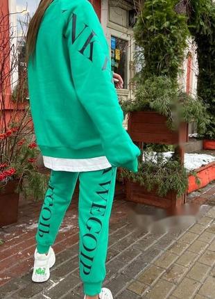 Спортивный костюм люкс качество пенье двухнитка петля хлопковый хлопковый комплект зеленый базовый трендовый оверсайз2 фото