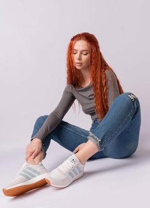Женские кроссовки adidas iniki light grey mint светло серые, мята3 фото