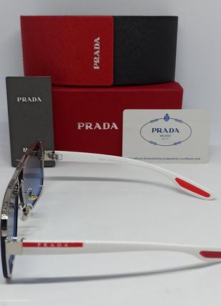 Окуляри в стилі prada чоловічі сонцезахисні сіро сині з градієнтом дужки білі3 фото