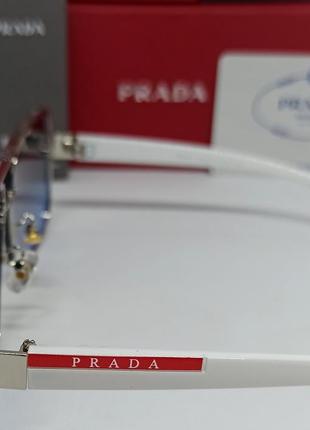 Окуляри в стилі prada чоловічі сонцезахисні сіро сині з градієнтом дужки білі4 фото