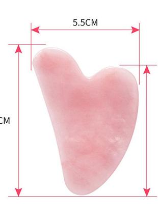 Скребок гуаша 100% розовый кварц в форме сердца в коробочке3 фото