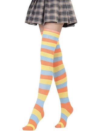 Заколенки оранжево - желто - голубые, высокие гольфы  на ногу 19-26 см (цветные)3 фото