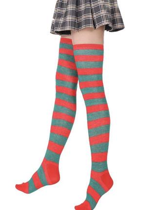 Заколенки красно - зеленые, высокие гольфы  на ногу 19-26 см (цветные)1 фото