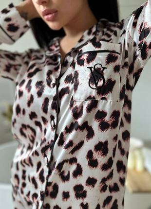 Пижама леопард в стиле vs виктория сикрет шелк сатин рубашка брюки шелк6 фото
