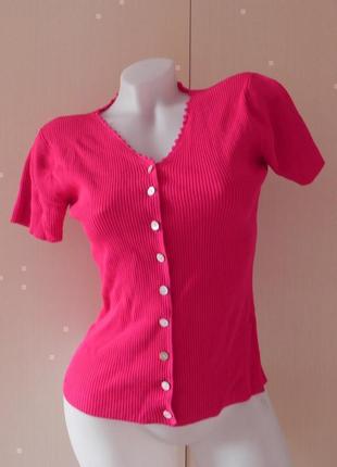 Футболка на гудзиках кофтина червона в рубчик