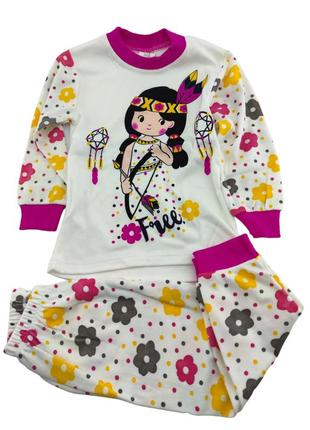 Пижама детская 2 года турция хлопок с длинными рукавами и принтом белый (пжд112)