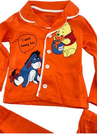 Пижама детская 2, 3, 4 года турция хлопок с длинными рукавами и принтом оранжевый (пждм305)2 фото