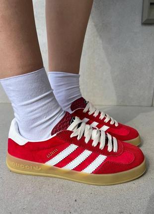 Стильні унісекс кросівки adidas x gucci red velvet червоні
