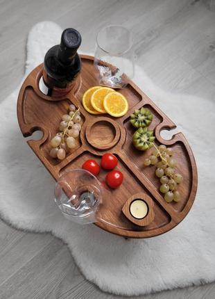 Винний столик з дуба з отвором для пляшки та келихів натуральний дуб2 фото