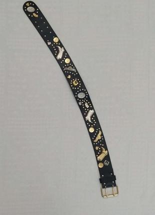 Ремень, пояс, кожаный, широкий, с металлическим декором в ковбойском стиле