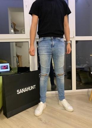 Джинси вузькі завужені " рвані узкачи скіні bershka - skinny -xs-s