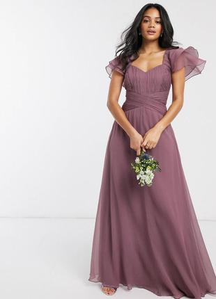 Максіплаття з короткими рукавами та рюшами asos design bridesmaid