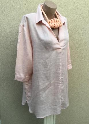 Легкая,пудровая блуза,рубаха,удлиненная спинка,большой размер,вискоза-хлопок,nutmeg