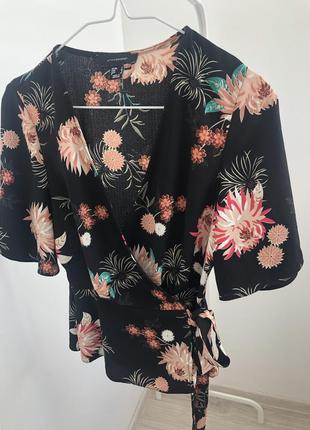 Модная кофточка кимоно топ на запах цветочный принт