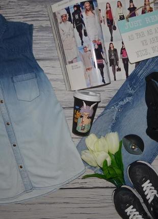 S фирменная джинсовая рубашка блузка блуза майка безрукавка для модниц градиент3 фото