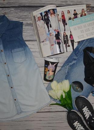 S фирменная джинсовая рубашка блузка блуза майка безрукавка для модниц градиент2 фото