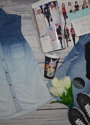 S фірмова джинсова сорочка блузка блуза майка безрукавка для модниць градієнт5 фото