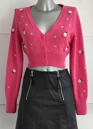 Кардіган zara рожевого кольору з вишивкою квітів