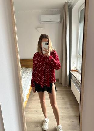 Рубашка в горошек легкая женская блуза стиль полька красная7 фото
