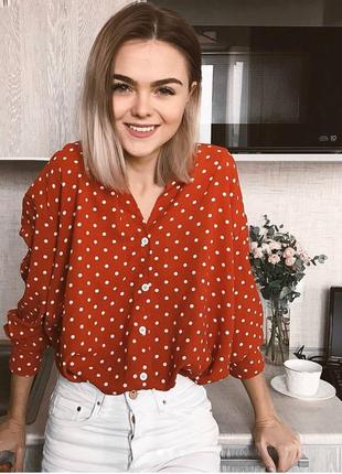 Рубашка в горошек легкая женская блуза стиль полька красная5 фото