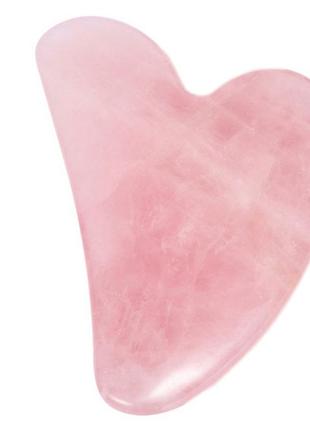 Скребок гуаша 100% рожевий кварц у формі серця в коробочці + масажна олія для обличчя3 фото