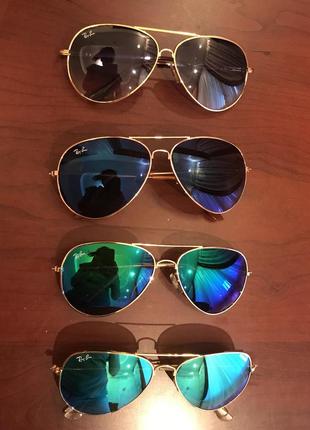 Очки ray ban aviator зеркальные синие, бирюзовые, голубые