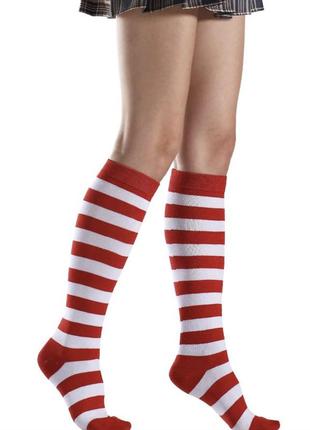 Гольфи червоно - білі, високі шкарпетки на ногу 22-26 см