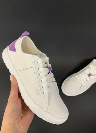 Кросівки-кеди жіночі білі з лавандою l-784m-36-wl