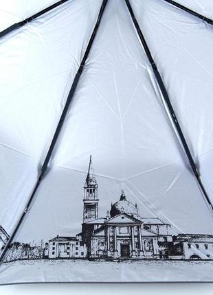 Женский серый зонт полуавтомат складной 9 спиц антиветер с рисунком города внутри 713/15 фото