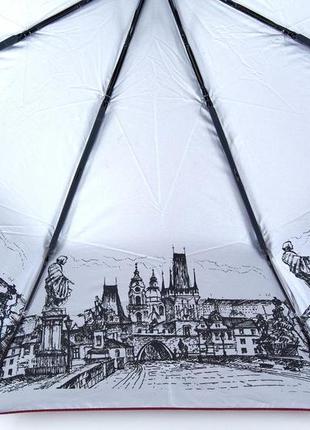 Женский черный зонт полуавтомат складной 9 спиц антиветер с рисунком города внутри 713/55 фото