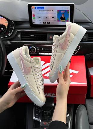 Женские бежевые кожаные  кеды nike blazer low ‘77 🆕 кроссовки найк блейзер5 фото