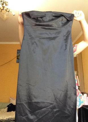Стильное прямое платье  черного цвета с блеском бант на груди7 фото